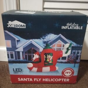 JoieDomi Santa And Elf Flying Helicopter Inflatable 7' With LED Lights - New